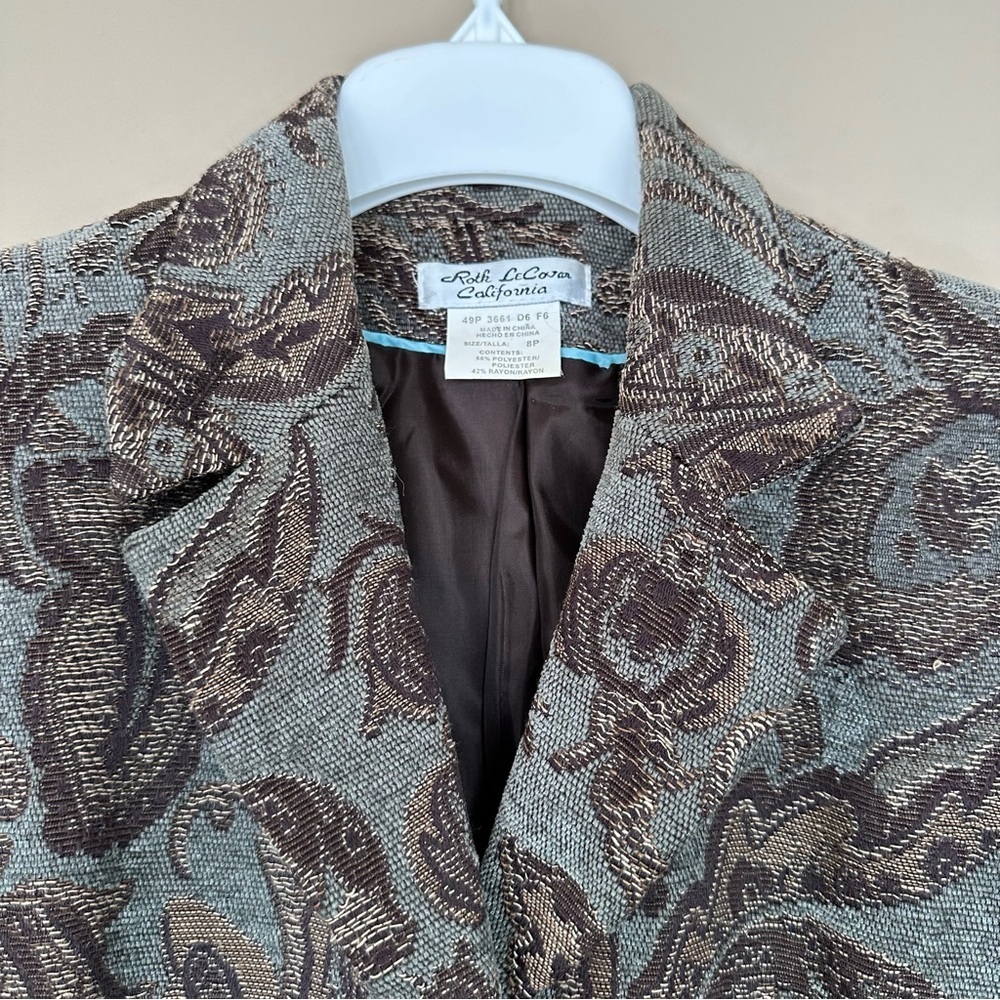 Vintage Women 8P Tapestry Jacket Blazer Blue Brown Career Academia Office Petit - Picture 2 of 12